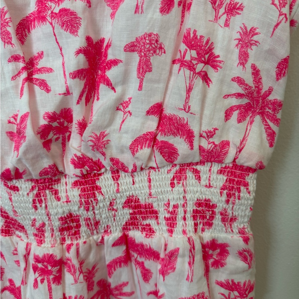Vineyard Vines Linen Pink Palm Tree Ruffle Mini Dress XS vacation resort wear - Picture 5 of 15